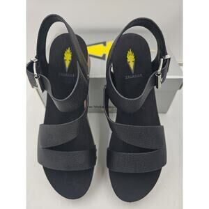 Volatile Biloxi Black 9 Size Women's Strappy Buckle Wedge Sandals